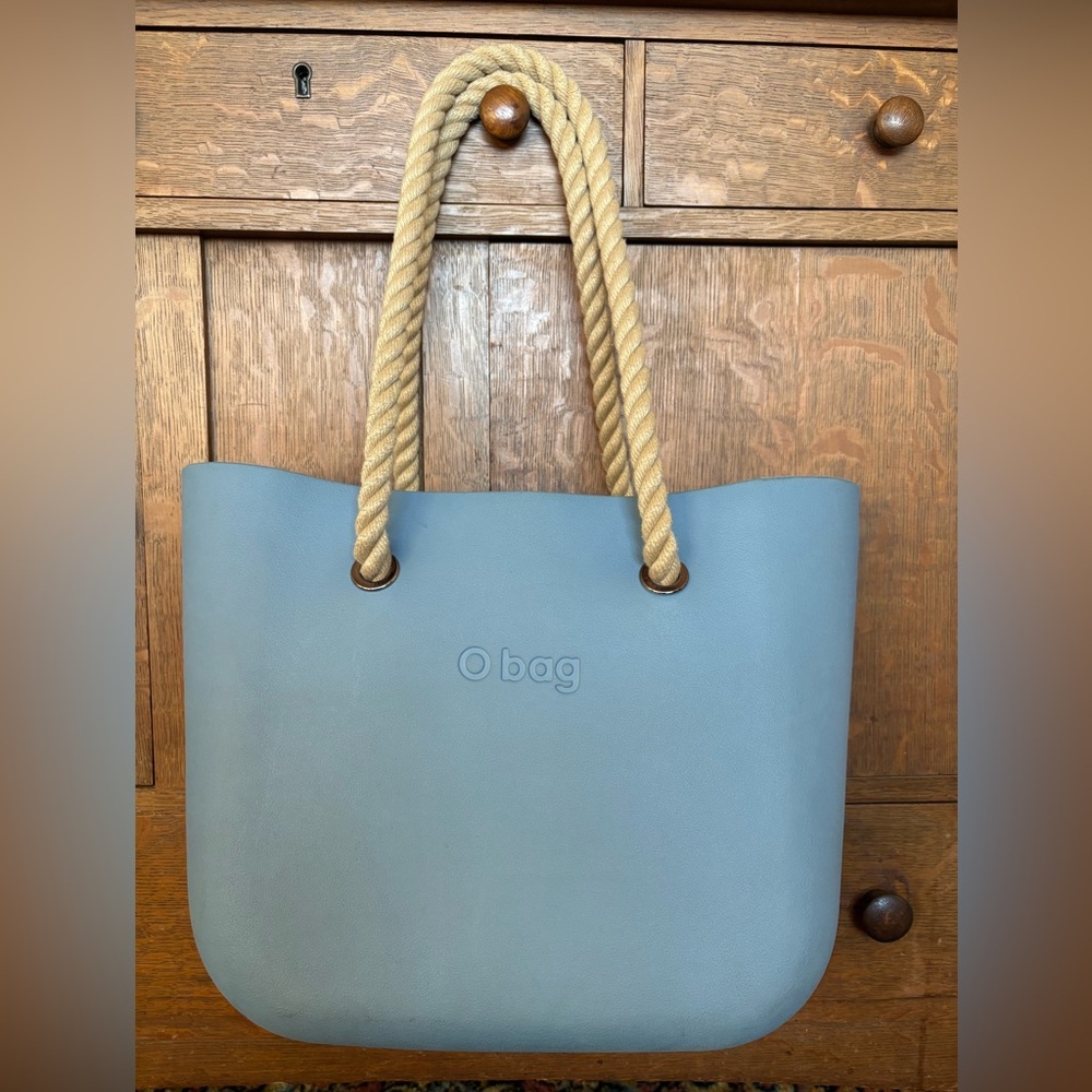 OBAG Italian tote rubber customizable rope handles fabric liner robin’s egg blue